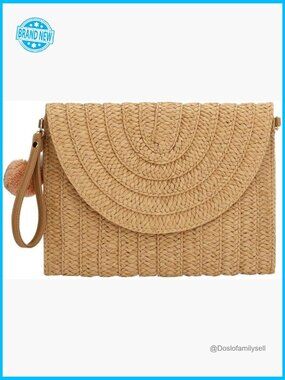 Woven Straw Clutch Envelope Handbag Summer Beach Purse Wallet Boho